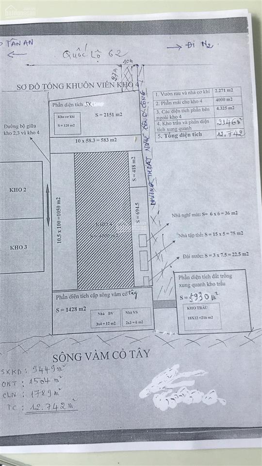 Cần bán nhà xưởng 38.000 m2 mặt tiền sông vàm cỏ và mt quốc lộ 62, mỹ an, thủ thừa, long an