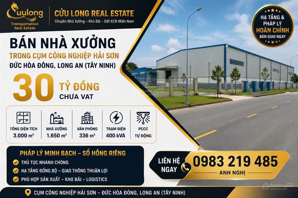 Cần chuyển nhượng nhà xưởng 3000 m² trong cụm công nghiệp hải sơn, đức hòa, long an (tây ninh)