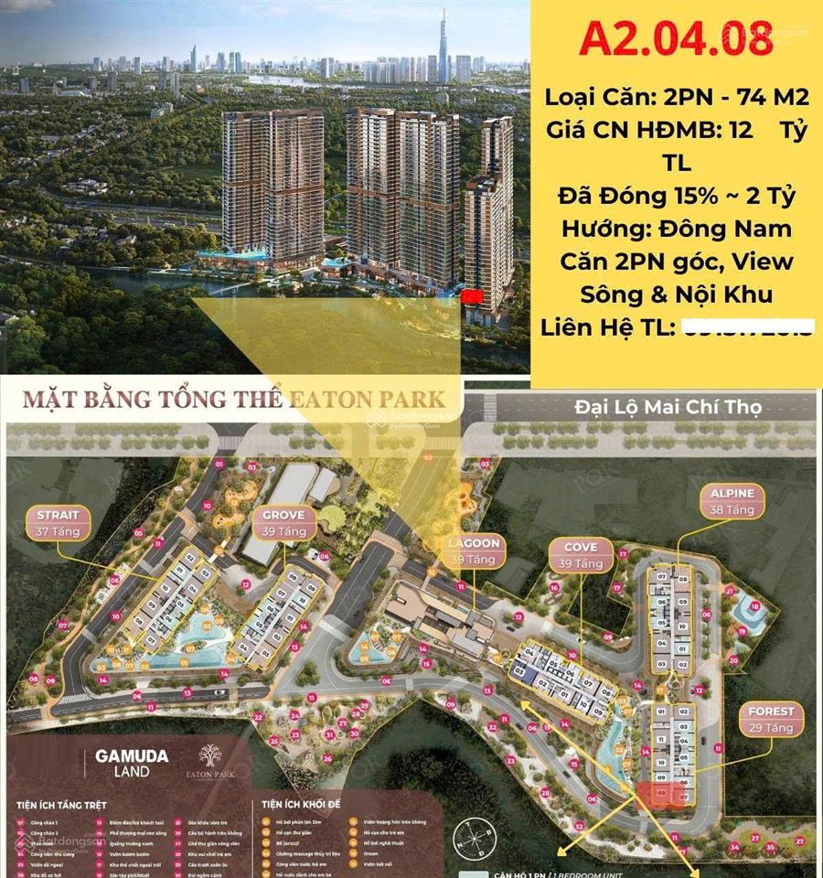 Chính chủ bán a2.04.08 căn góc 2pn eaton park | view sông & nội khu | hướng đn | tôi mua từ cđt