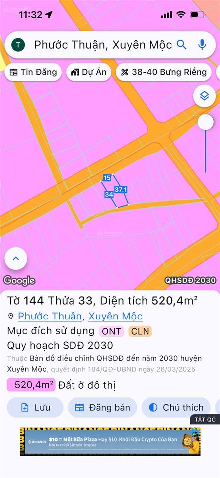 Bán miếng đất 2 mặt tiền 15m x 35m thị trấn phước bửu giáp quốc lộ 55 gần bến xe xuyên mộc.