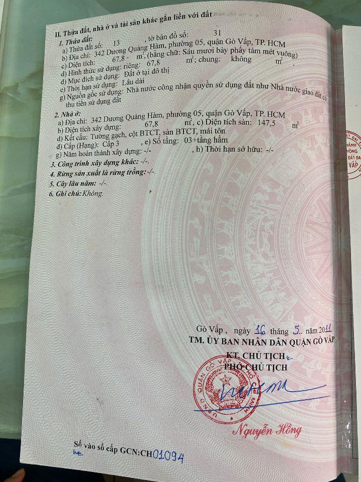 NHÀ 3 TẦNG, VỊ TRÍ MẶT TIỀN KINH DOANH SẦM UẤT BẬC NHẤT QUẬN GÒ VẤP. LH:0345678168.