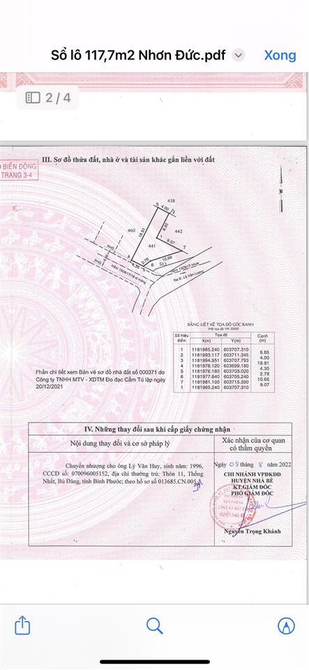 Bán đất nền 117.7m2 hẻm 1508 lvl  hh1.5%
