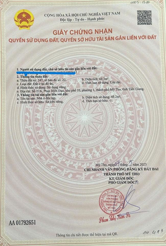 Hàng hiếm phường 1 mỹ tho nhà mặt tiền phan hiến đạo, sổ hồng riêng, giá chỉ 4,5 tỷ