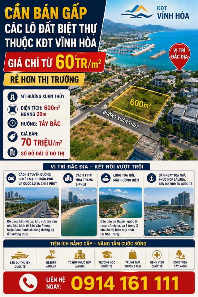 Cần bán gấp lô đất biệt thự thuộc kđt vĩnh hòa giá chỉ 60tr/m2, giá tham khảo tốt trong khu vực