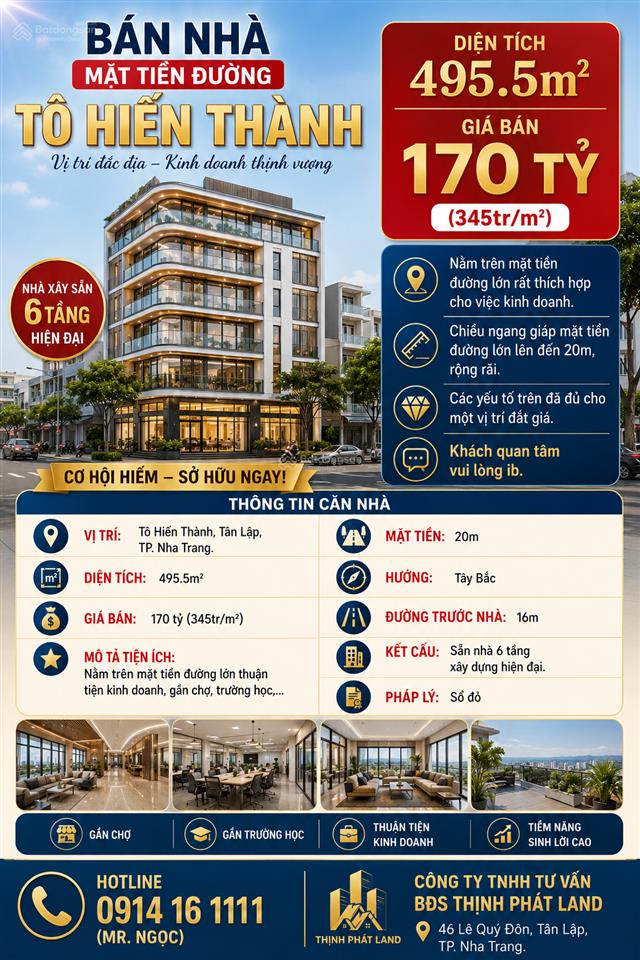 Bán gấp nhà 495,5m2 tô hiến thành giá tốt