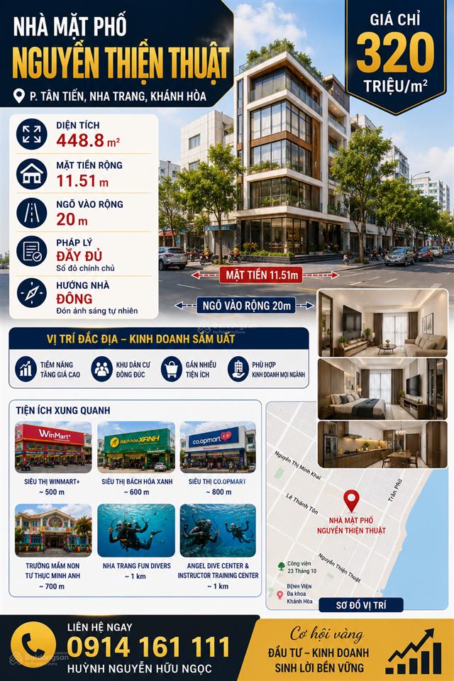 Bán nhà mặt phố nguyễn thiện thuật, 320 triệu/m2, 448.8 m2, nhiều tiện ích, đẹp