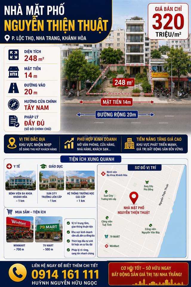 Bán nhà mặt phố nguyễn thiện thuật, 350 triệu/m2, 248m2, chính chủ, giá ưu đãi