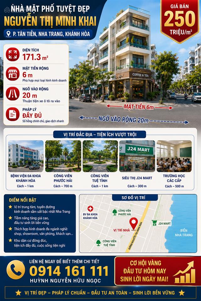 Bán nhà mặt phố nguyễn thị minh khai, 250 triệu / m2, 171.3 m2 đẹp, nhiều tiện ích chính chủ