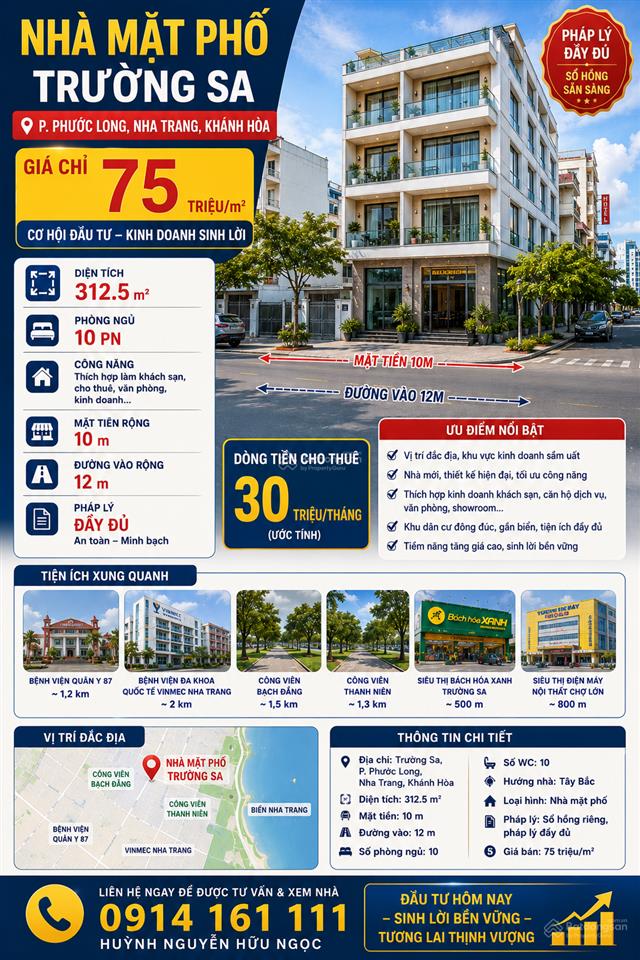 Bán nhà mặt phố đường trường sa, 75 triệu/m2, 312.5m2, 10 phòng ngủ, 2 kiot giá tốt!