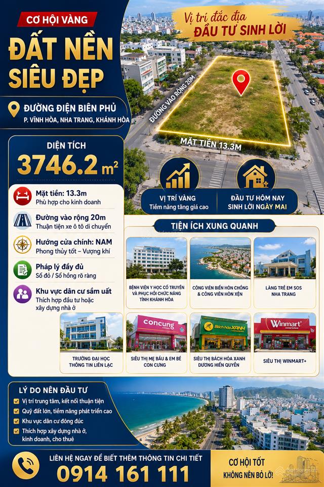 Bán đất tại đường điện biên phủ, phường vĩnh hòa, thành phố nha trang, 260 tỷ, 3746.2 m2