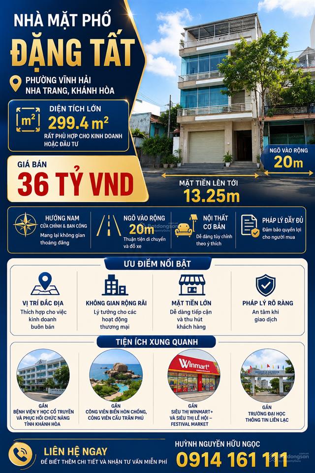 Bán nhà mặt phố đặng tất, 150 triệu / m2, 299,4 m2, tốt, chính chủ, nha trang, khánh hòa