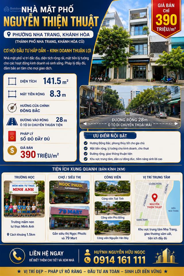Bán nhà mặt phố nguyễn thiện thuật view đẹp, 390 triệu / m2, 141.5 m2, p lộc thọ, nha trang