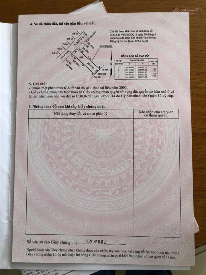 Đất thổ cư (4x17.5m) hẻm xe hơi full thổ cư