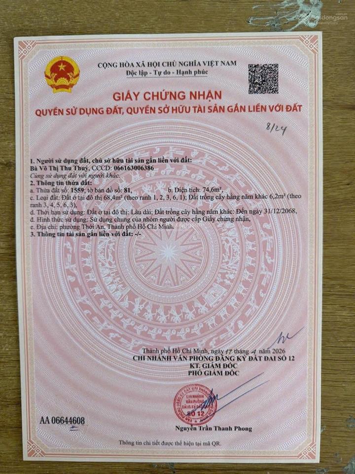 Đất tx22 đường nhựa vỉa hè 8m. khu trung tâm phường