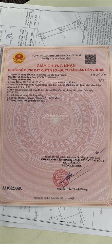 Đất (4x14m) hẻm thông tx22 gần chợ minh phát