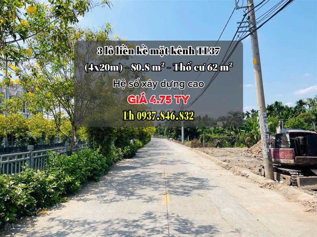 Đất mặt tiền kênh lớn tl37 (4x20m) trung tâm phường gần 3 trường học