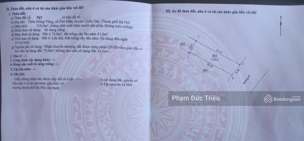 Bán 116m2 trục chính đường nhựa xã phú mãn  kinh doanh đẹp