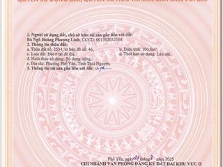 Bán 100m đất khu đấu giá hồng tiến phổ yên thái nguyên