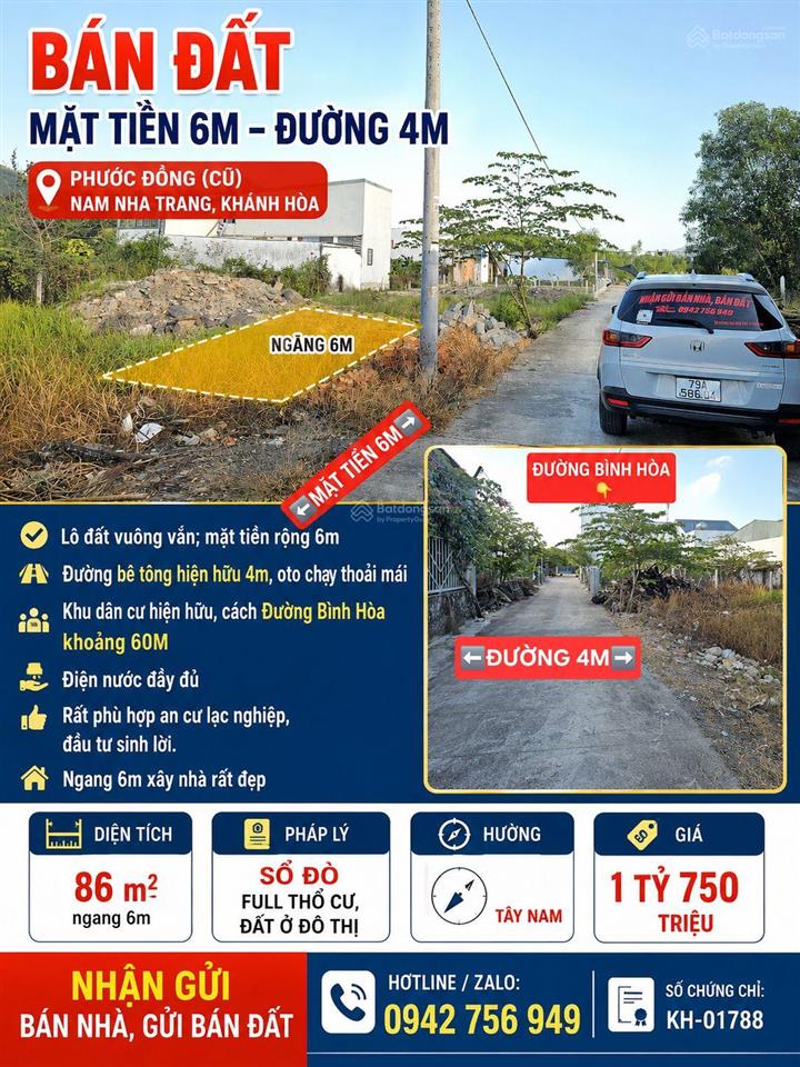 [rrrr]b.án đất mặt tiền 6m, đường 4m, phước đồng (cũ), nam nha trang, khánh hòa.