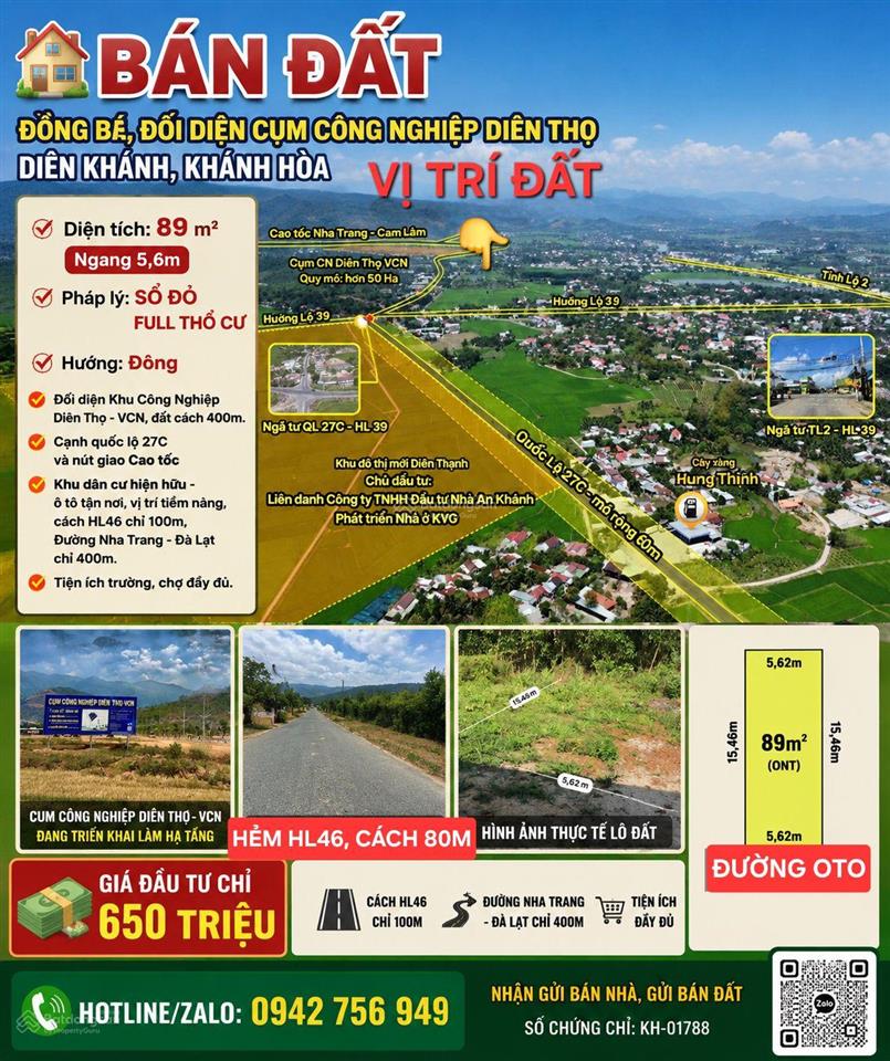 B.án đất đồng bé, đối diện cụm công nghiệp diên thọ, diên khánh, khánh hòa.