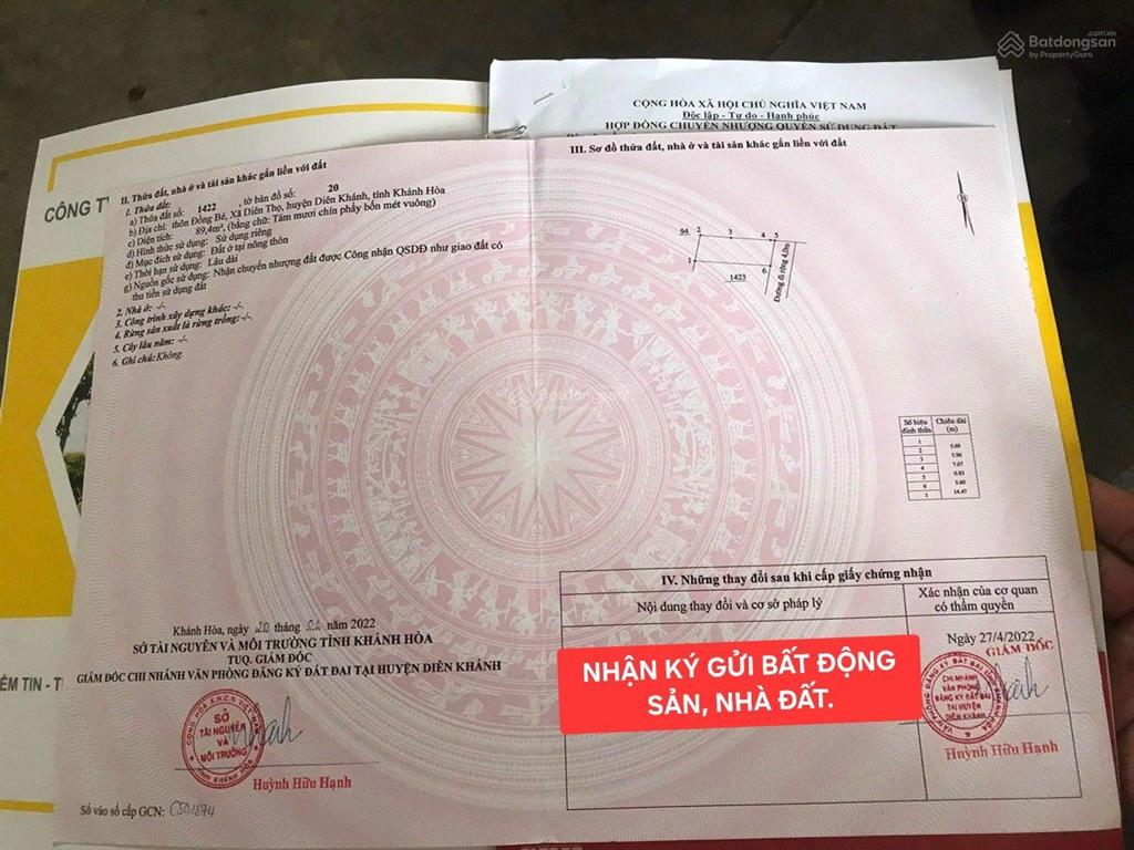 B.án đất đồng bé, đối diện cụm công nghiệp diên thọ, diên khánh, khánh hòa.