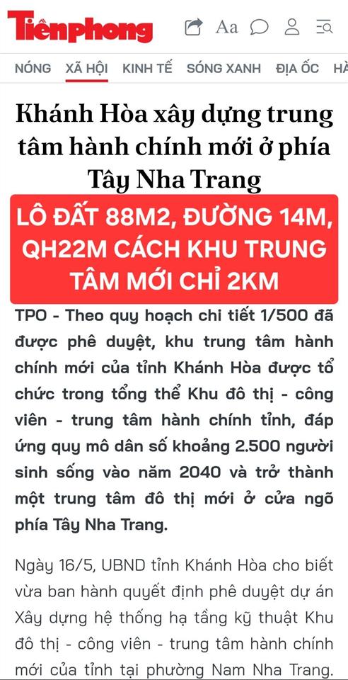 Bán đất đẹp, đường lớn, rộng 14m, quy hoạch 22m, view sông, tây nha trang, khánh hoà.