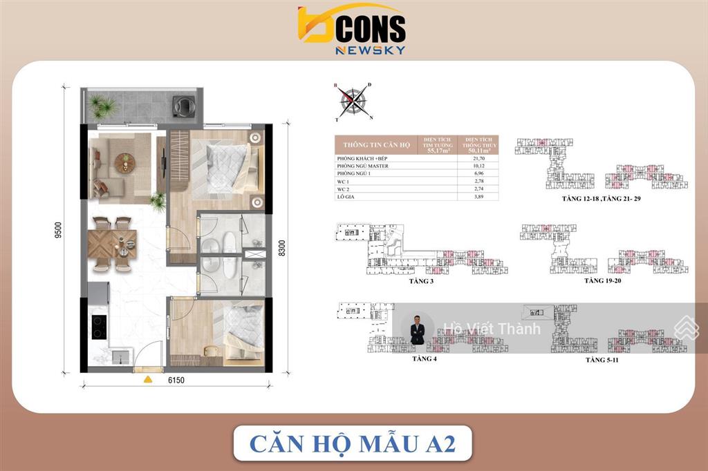 Bán căn hộ 2pn 2wc 55m2 tại bcons new sky, giá 2,657 tỷ   0901 434 ***