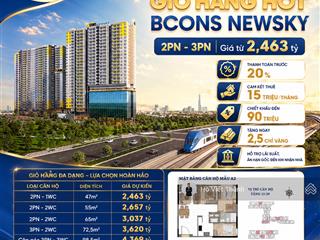 Giỏ hàng căn hộ bcons newsky giá tốt, cam kết thuê 15 triệu/tháng, ck 90 triệu, tặng 2,5 chỉ vàng