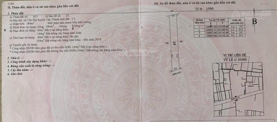 Bán đất giáp 2 mặt tiền ql51 gần chợ chu hải, phường tân hải, tp. hồ chí minh