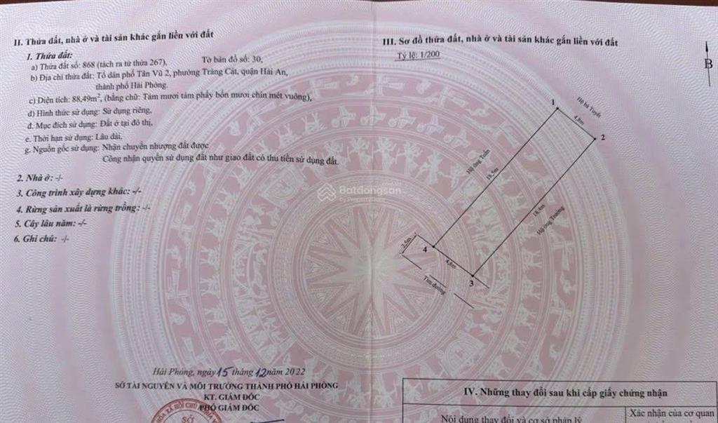 Cần bán lô đất mặt đường 5m tại tân vũ 2, tràng cát 88,5m2 giá chỉ 26.5tr/m2