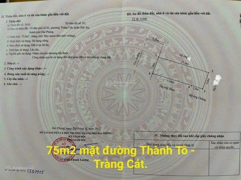 Bán đất đẹp mặt đường thành tô, tràng cát 75m2 giá chỉ 3.037 tỷ
