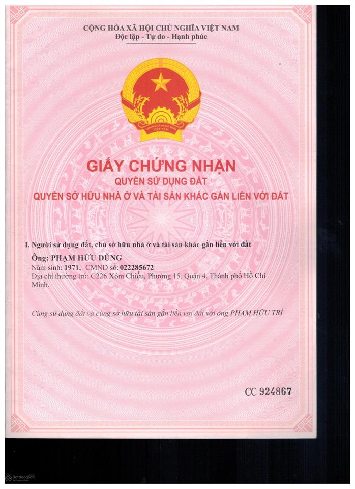 Chính chủ  bán nhà riêng, mặt tiền đường xóm chiếu, p. khánh hội, tphcm