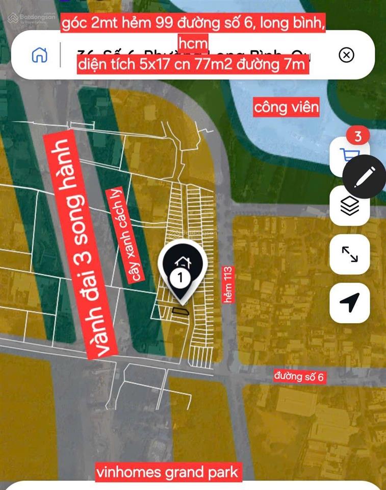 Giảm ngay 100tr lô đất góc 2mt ngay vành đai 3, song hành, đối diện vinhomes grand park