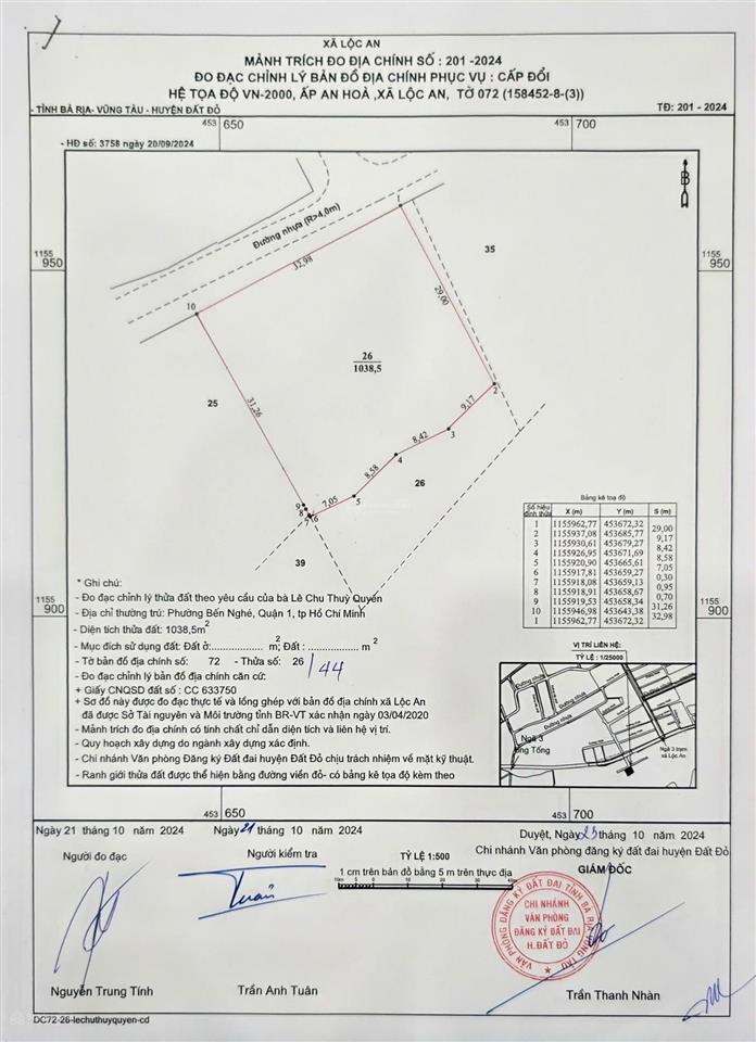 Lô đất ngay hồ lộc an, view hồ và biển lộc an, 1049m2 ngang 33m, full thổ cư, cực đẹp, đắc địa