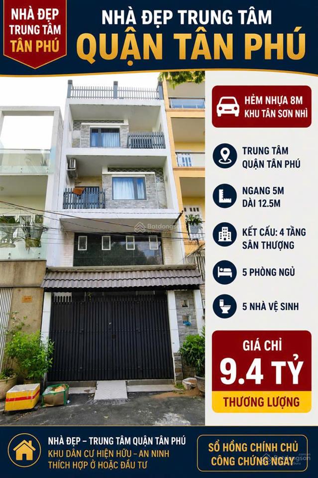 Hẻm nhựa 8m khu vip hoa bằng dt 5x13m, 4 tầng st 5pn 5wc, giá 9 tỷ