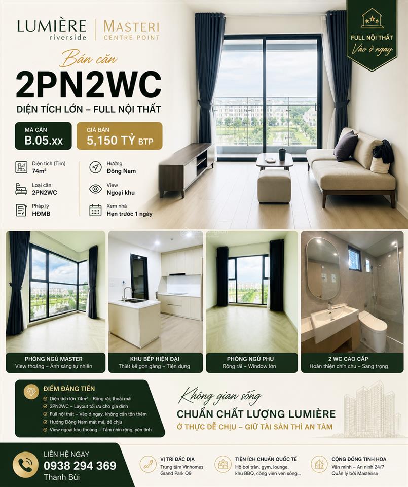 2pn2wc lumière 74m² | full nội thất  vào ở ngay  giá hợp lý