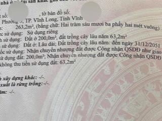 Bán nhà mặt phố 263m2, 6,9 tỷ giá tốt, phó cơ điều, p3, tp vĩnh long