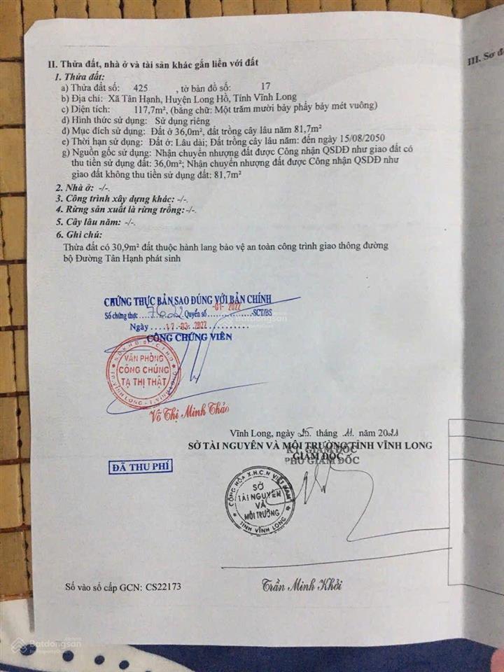 Nền đẹp giá tốt đường nhựa, xã tân hạnh, h long hồ gần cầu kho, chợ hàn thẻ
