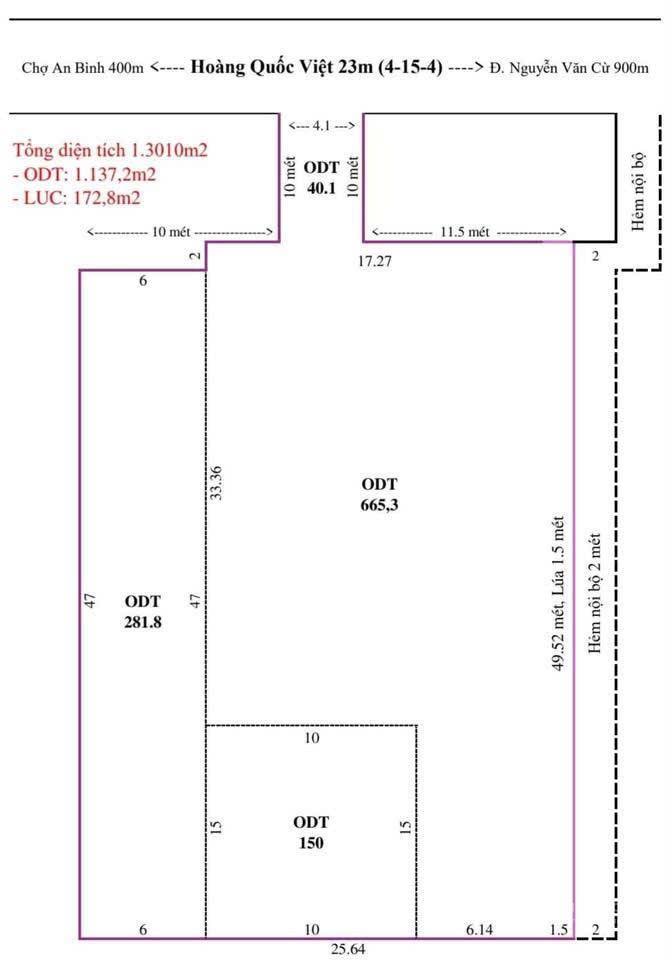 Bán nền 1311 m2 giá 33 tỷ, mặt tiền đường hoàng quốc việt, phường an bình, tp cần thơ