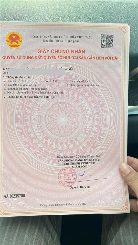 Chính chủ bán lô đất 86m2 thổ cư gần chợ tân phong giá 2,25 tỷ, hỗ trợ vay ngân hàng