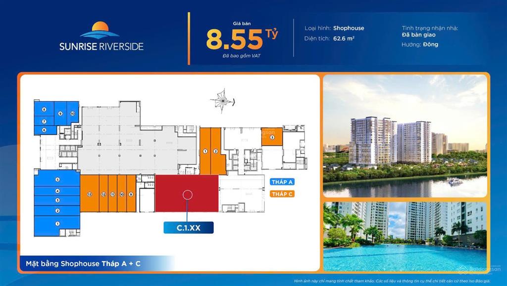 Shophouse sunrise riverside 62,6m2 đối diện hồ bơi 2.000m2 giá chỉ 8,55 tỷ (nổi bật nội khu)