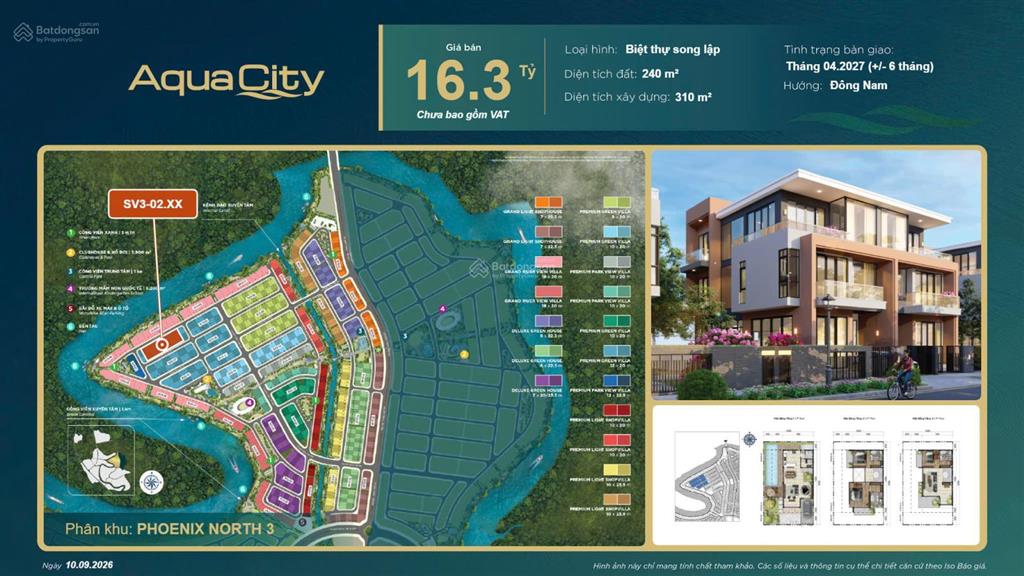 Biệt thự song lập phoenix 3 aqua city 12x20m 240m2 giá 16,3 tỷ
