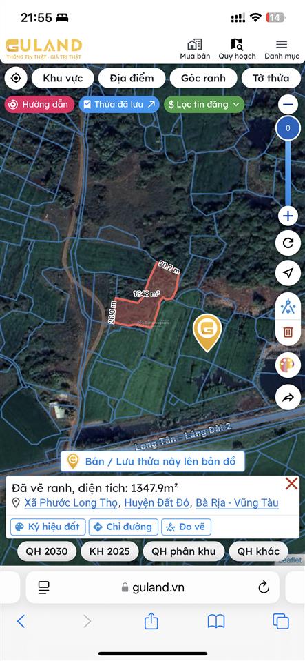 Bán đất cln cách 70m láng dài long tân, p. đất đỏ, tp. hcm, giá siêu hời 2,2 tỷ, 1339m2