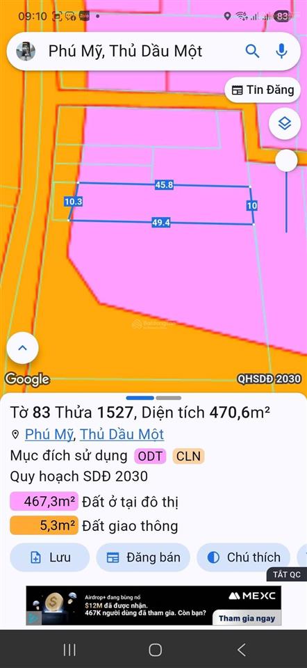 Đất mặt tiền dx02 phú mỹ , gần tp mới. 10x47m. tc 100m2  việt
