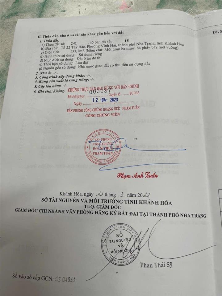 Phường vĩnh hải nha trang khánh hòa 133,7m full odt  0905 211 *** (kiệt)