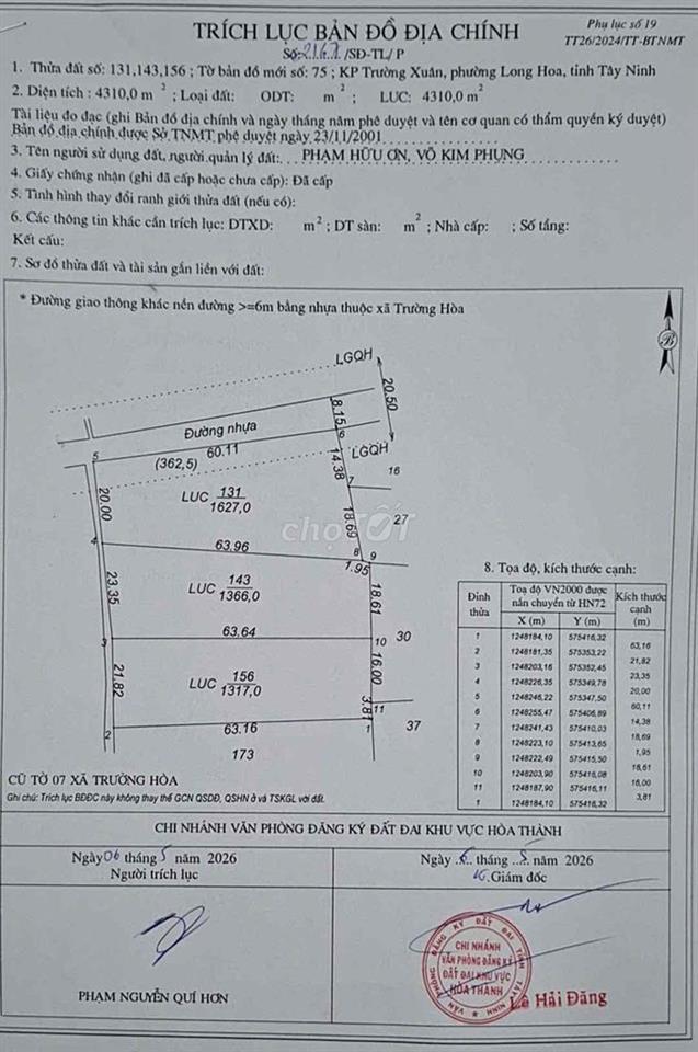 Bán đất mặt tiền gần KCN chà là , gần quốc lộ 22B