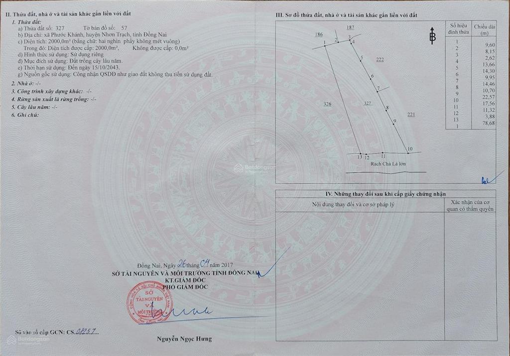 Bán đất 2000m2 đất phước khánh, nhơn trạch, mặt sông lớn