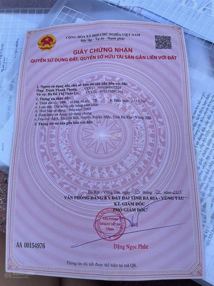 Bán đất ấp 4, xã hòa hội, huyện xuyên mộc, 12 tỷ, 2113.7 m2