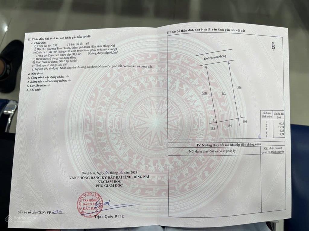 Bán đất khu dân cư tín nghĩa phường tam phước 6,25x15,74 mặt tiền