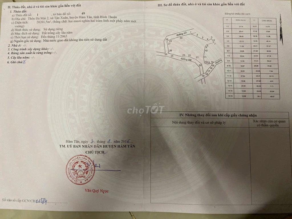Bán gấp 3 lô đất trồng cây cạnh nhau, mỗi lô ~22,989 m2, Hàm Tân, BT